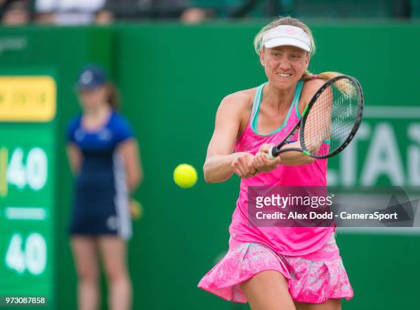 Mona Barthel in action during day 3 of the Nature Valley Open Tennis Tournament at Nottingham Tennis Centre on June 13, 2018 in Nottingham, England.