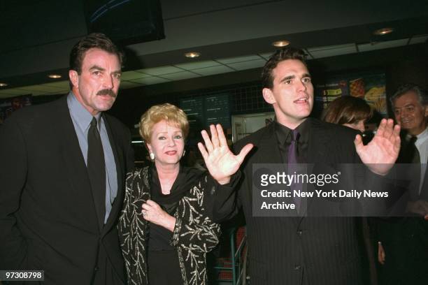 Tom Selleck, Debbie Reynolds and Matt Dillon are on hand for the premiere of the movie "In & Out" at the Chelsea West Cinema. They're all in the...