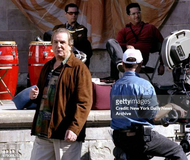 Danny Aiello awaits his cue during filming of "Prince of Central Park" at the Central Park bandshell.,