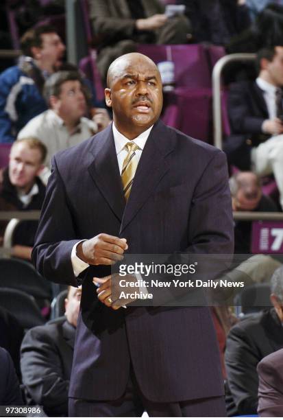 Georgetown Hoya's head coach John Thompson III gestures from the sideline as his team takes on the Seton Hall Pirates during an opening round game of...
