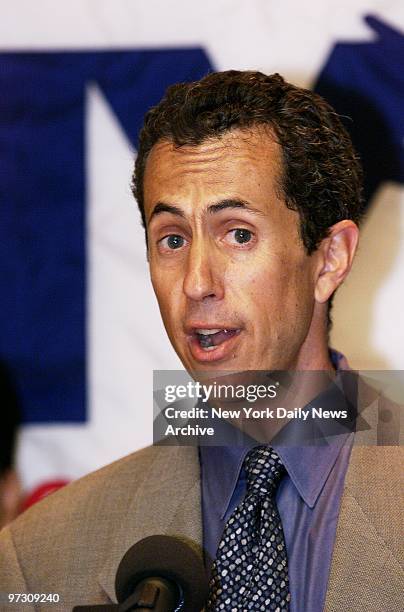 Danny Meyer, restaurant owner and restaurant committee chairman, speaks at Eleven Madison Park restaurant. He was on hand, along with Mayor Giuliani...