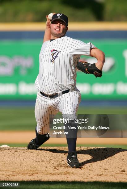 New York Yankees' pitcher Roger Clemens tosses six scoreless innings for the Class-AAA Scranton Wilkes-Barre Yankees against the Toledo Mud Hens at...