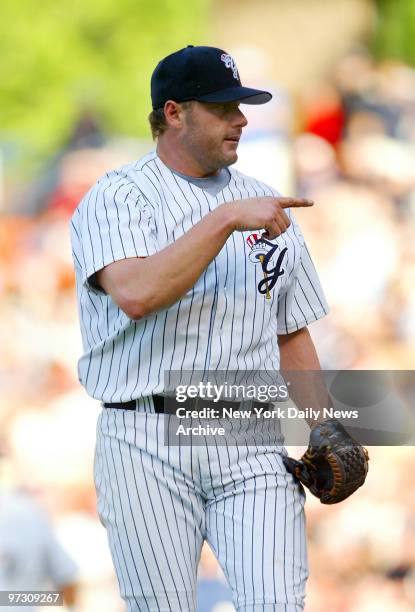 New York Yankees' pitcher Roger Clemens tosses six scoreless innings for the Class-AAA Scranton Wilkes-Barre Yankees against the Toledo Mud Hens at...