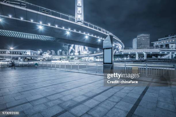 night downtown cityscape of shanghai - chinaface stock pictures, royalty-free photos & images