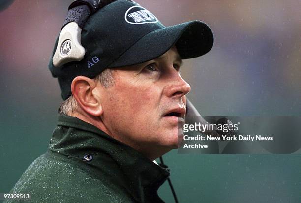 New York Jets' coach Al Groh keeps tuned in on the action against the Chicago Bears at Giants Stadium. The Jets went on to win, 17-10.