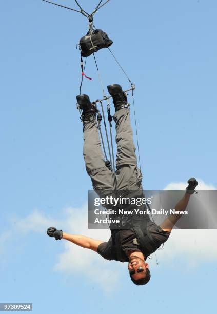 Daredevil David Blaine during his latest stunt in Wollman Rink where he is suspended upside down for 4 days