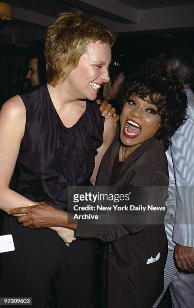 Toni Collette gets a vigorous greeting from Eartha Kitt at the Tony Awards nominees' luncheon at Sardi's. Collette was nominated for the best actress...