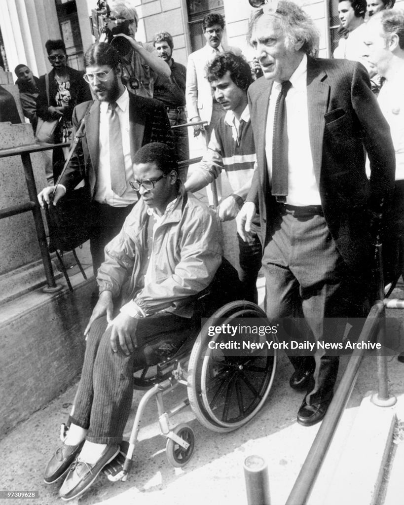 Darrell Cabey leaving Bronx County Courthouse with attorneys