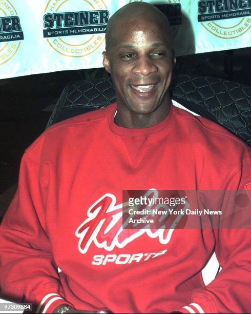 Darryl Strawberry all smiles at Roosevelt Field Shopping Mall,where he signed autographs this afternoon.