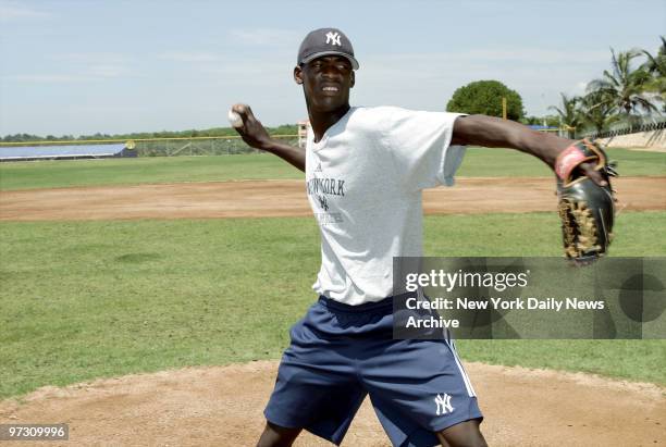 New York Yankees' pitching prospect Maximo Nelson works out at the Loma Del Sue?os Major League Baseball training complex, which is run by the...