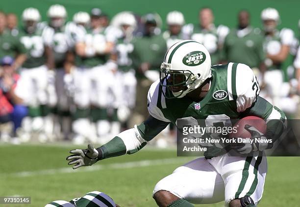 New York Jets' Curtis Martin is on his way for a long run against the Buffalo Bills at Giants Stadium.The Jets won, 27-14, giving them a 3-0 start on...