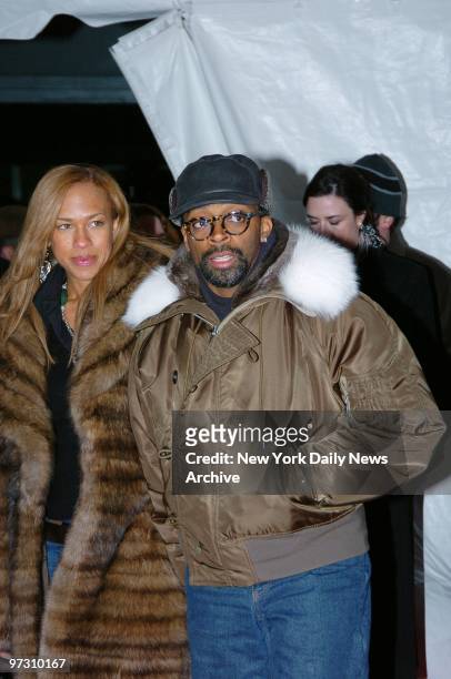 Spike Lee and wife Tonya Lewis Lee arrive at the Ziegfeld Theater for a special screening to celebrate the 25th anniversary of "Raging Bull," the...