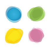 Set of colored rounded backgrounds. Transparency, overlay. Blue, green, yellow purple isolated elements.