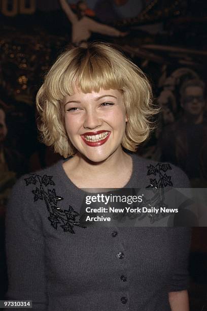 Drew Barrymore promoting her movie "The Wedding Singer" at Planet Hollywood.