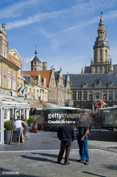 Main market square / Grote Markt and belfry at the city Veurne / Furnes, West Flanders, Belgium.