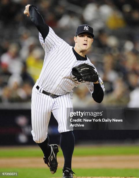 New York Yankees relief pitcher David Robertson in eighth inning, World Series Game 1, New York Yankees vs. Philadelphia Phillies, at Yankee Stadium.