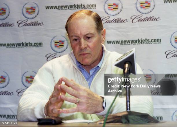 New York Jets' head coach Al Groh ponders the off-season during a news conference at Hofstra University to wrap up the regular season. The Jets will...
