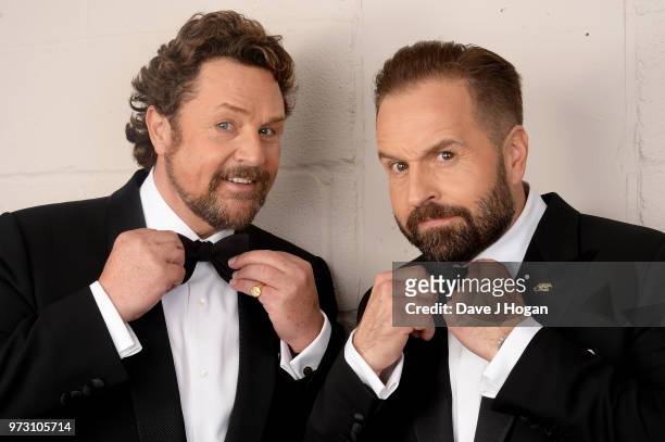 Michael Ball and Alfie Boe pose backstage during the Classic BRIT Awards rehearsals at Royal Albert Hall on June 13, 2018 in London, England.