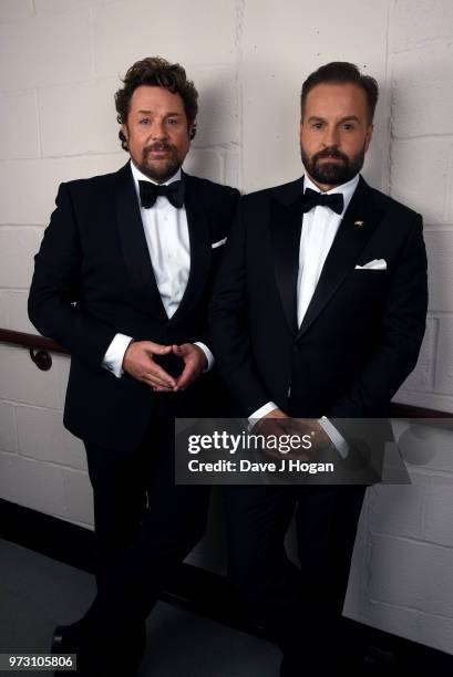 Michael Ball and Alfie Boe pose backstage during the Classic BRIT Awards rehearsals at Royal Albert Hall on June 13, 2018 in London, England.