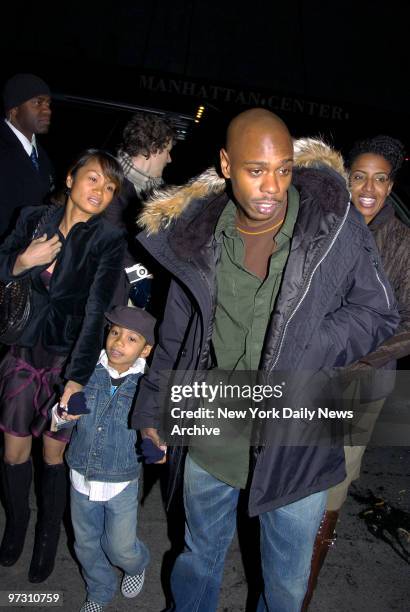 Dave Chappelle arrives with his wife, Elaine , and son Sulayman at the Loew's 34th Street theater for a viewing of his film "Block Party."