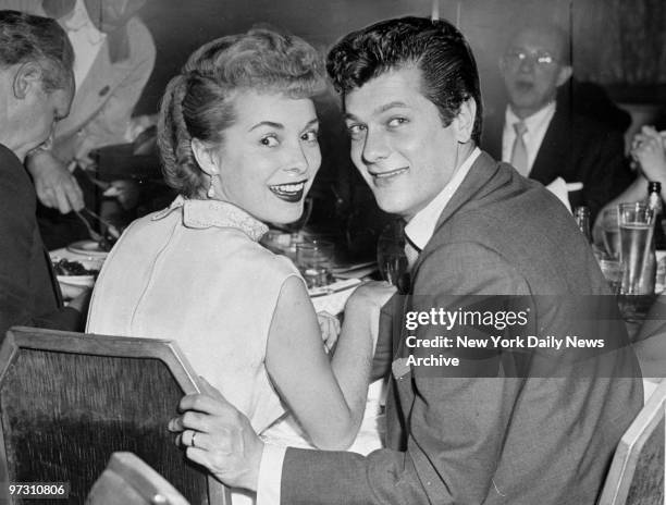 Tony Curtis and wife Janet Leigh at the Waldorf-Astoria for Tony Awards.