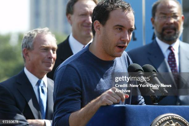 Dave Matthews is on hand at Belvedere Castle in Central Park to announce that his band will perform at a free concert to benefit the New York City...