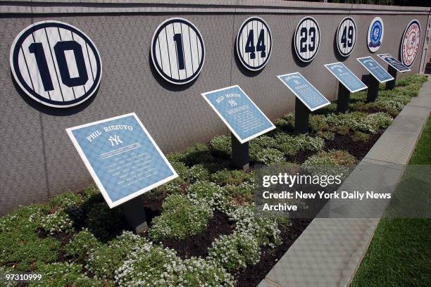 New York Yankees retired uniform numbers, including Phil Rizzuto's No. 10, hang in Yankee Stadium's Monument Park. Rizzuto, the diminutive shortstop...