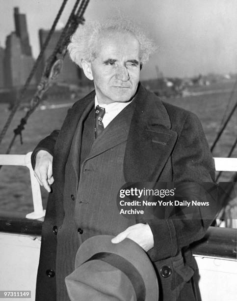 David Ben-Gurion, Executive Chairman of the Jewish Agency for Palestine, aboard the S.S. Excambion.