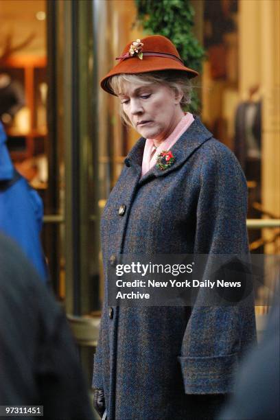 Julie Andrews stands outside Bergdorf Goodman while filming the upcoming made-for-TV movie "Eloise at Christmastime."