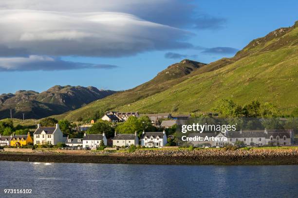 The village Dornie on the shore of Loch Duich, Ross and Cromarty, Western Highlands of Scotland, UK.
