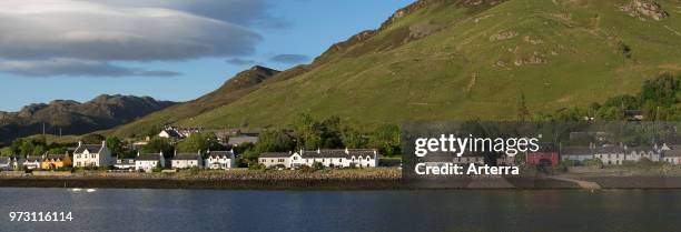 The village Dornie on the shore of Loch Duich, Ross and Cromarty, Western Highlands of Scotland, UK.