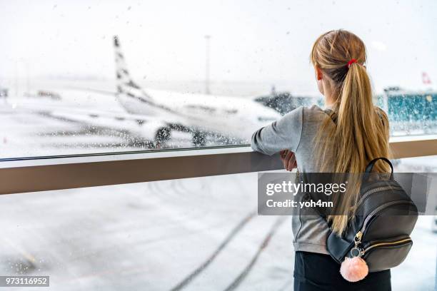 airplane & woman traveling - yoh4nn stock pictures, royalty-free photos & images