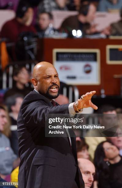 St. John's Red Storm head coach Mike Jarvis yells from sidelines during game against the Connecticut Huskies at Madison Square Garden. The Storm...