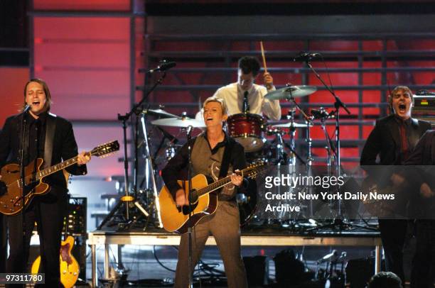 David Bowie performs at the "Fashion Rocks" entertainment special that kicks off Fashion Week in New York City at Radio City Music Hall. Money raised...