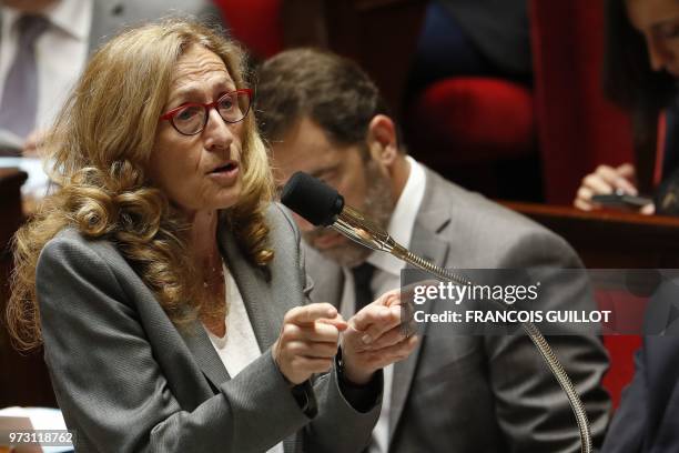 French Justice Minister Nicole Belloubet speaks during a session of questions to the government at the French National Assembly, in Paris, on June...