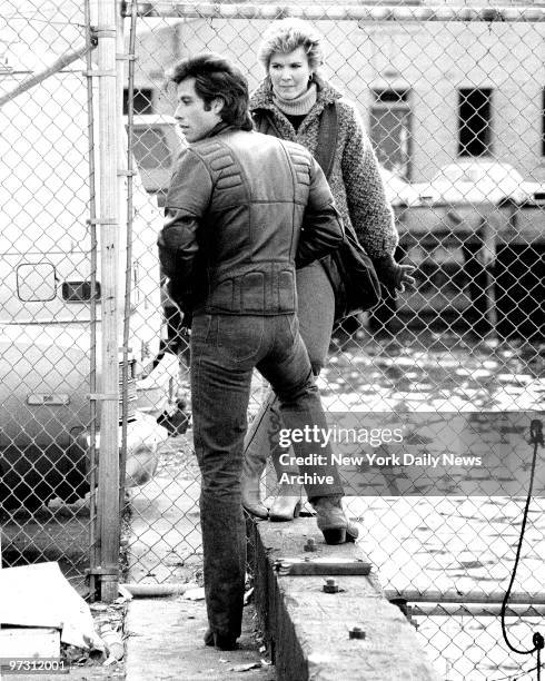 John Travolta with co-star Cynthia Rhodes on the movie set of "Staying Alive"