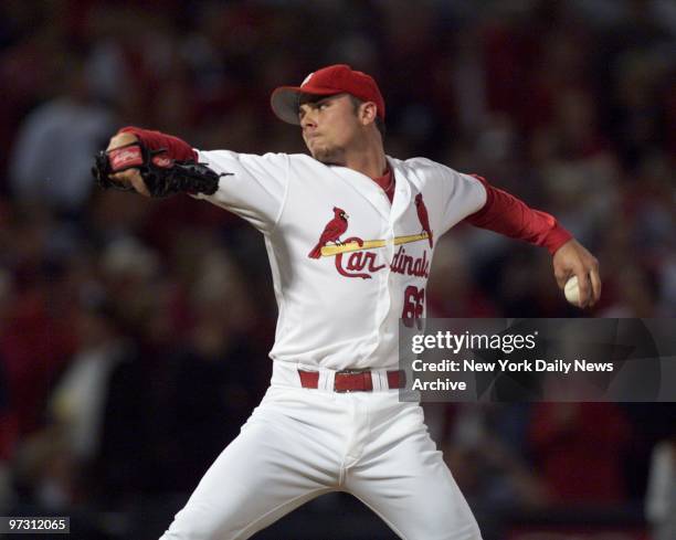 St. Louis Cardinals' pitcher Rick Ankiel pitches in the first inning against the New York Mets in Game 2 of the National League Championship Series...