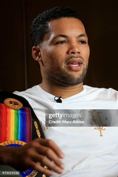 Joe Joyce poses with his belt during a Joe Joyce & Richard Lartey Press Conference on June 13, 2018 in London, England.