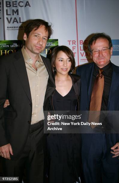 David Duchovny gets together with comic Robin Williams and his 14-year-old daughter, Zelda, before a Tribeca Film Festival screening of "House of D"...