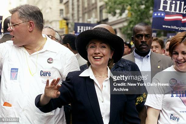 State Sen. Tom Duane , senatorial candidate Hillary Rodham Clinton, and City Councilwoman Christine Quinn join marchers heading down Fifth Ave. In...