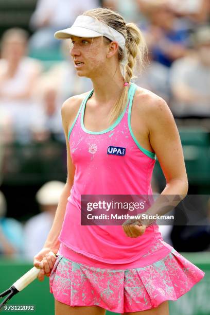 Mona Barthel of Germany celebrates a point against Magdelena Rybarikova of Slovakia during Day five of the Nature Valley Open at Nottingham Tennis...