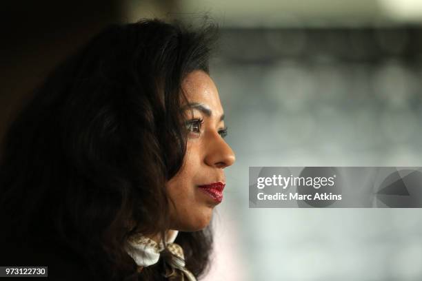 Undercard fighter Ruqsana Begum looks on during a Joe Joyce & Richard Lartey Press Conference on June 13, 2018 in London, England.