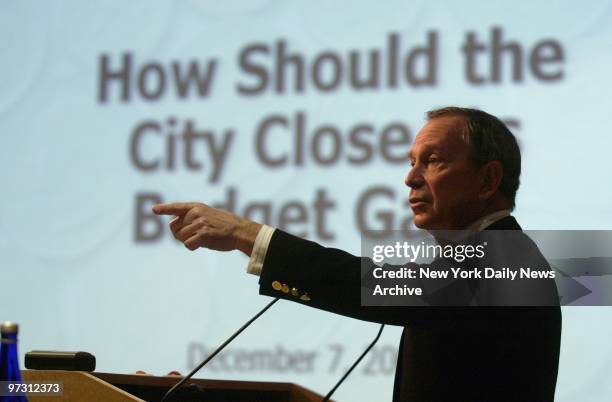 Mayor Michael Bloomberg speaks during the Citizens Budget Commission conference at the Harold Pratt House on E. 68th St. A week after signing the...