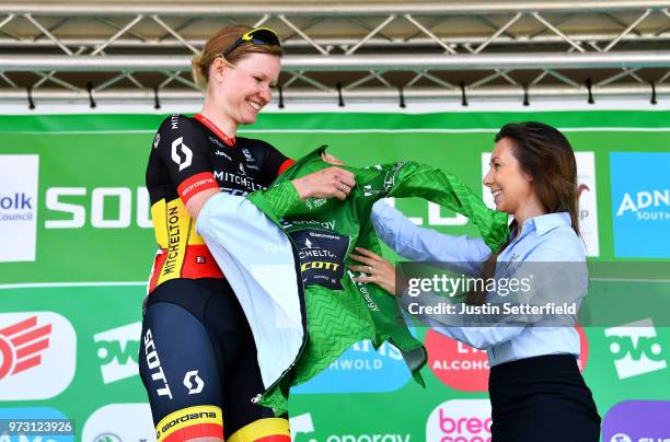 Podium / Jolien DHoore of Belgium and Team Mitchelton-Scott Green Leader Jersey / Celebration / during the 5th OVO Energy Women's Tour 2018, Stage 1...