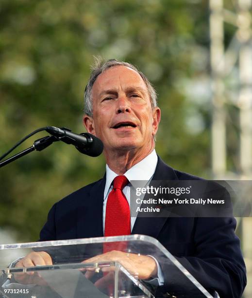 Mayor Michael Bloomberg speaks in Flushing Meadows-Corona Park in Queens on the second day of the Greater New York Billy Graham Crusade. The...