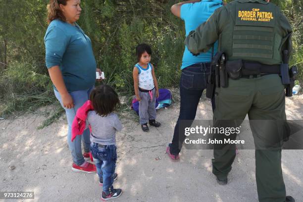 Border Patrol agents take Central American asylum seekers into custody on June 12, 2018 near McAllen, Texas. The immigrant families were then sent to...