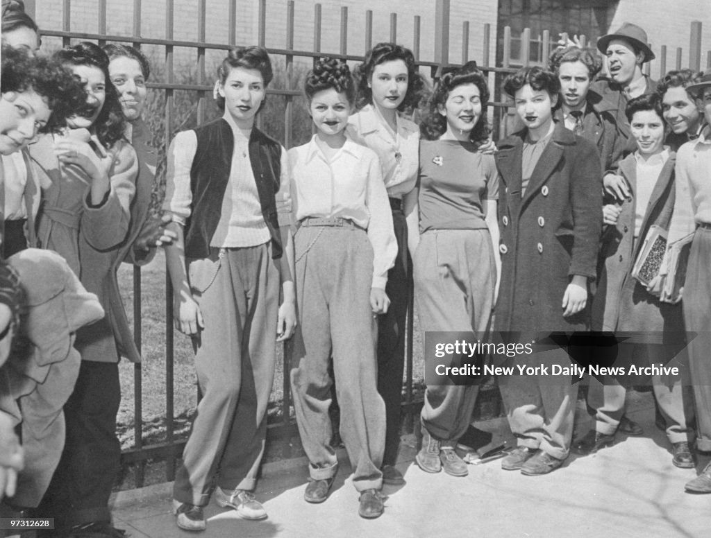 Girls show up in slacks at Abraham Lincoln High School, Broo