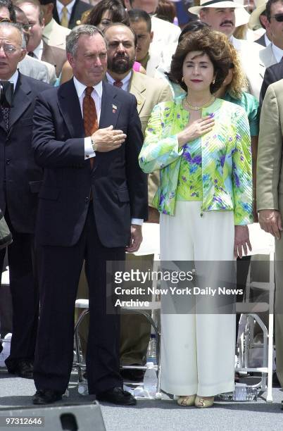 Mayor Michael Bloomberg stands with Puerto Rico's Gov. Sila Calderon at a ceremony outside the Captiol Building in San Juan marking the 50th...