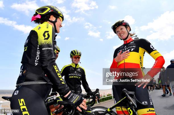 Arrival / Jolien DHoore of Belgium and Team Mitchelton-Scott / Sarah Roy of Australia and Team Mitchelton-Scott / Alexandra Manly of Australia and...