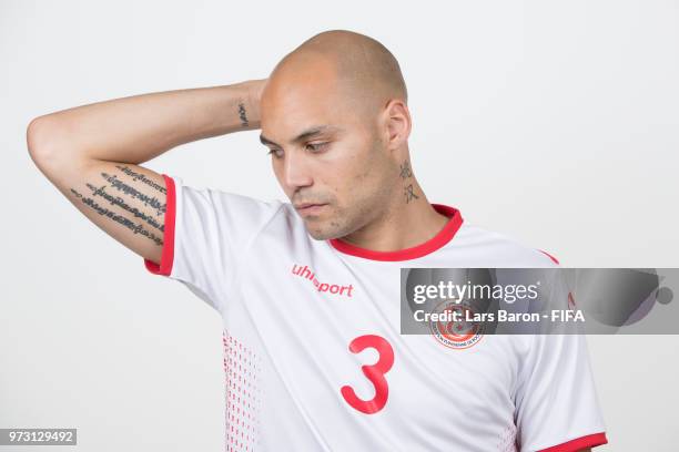 Yohan Ben Alouane of Tunisa poses during the official FIFA World Cup 2018 portrait session on June 13, 2018 in Moscow, Russia.